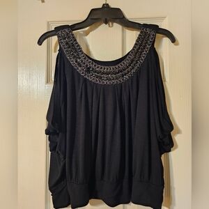 Chic Black Beaded Women's Blouse